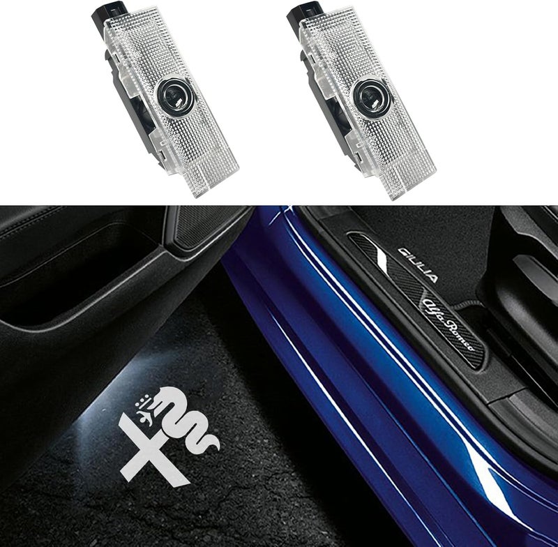 JUNMEI Door Lights Logo Projector Puddle Lights Ultra-Bright Welcome Step Light,Never Fade Puddle Lights Compatible with Alfa Romeo Giulia 952 Stelvio 949 Tonale Giulietta Accessories (White Logo) - Image 1